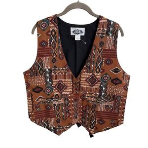 Vintage 90s Ride Mens Large Southwestern Tapestry Cotton Button Front Vest Rodeo